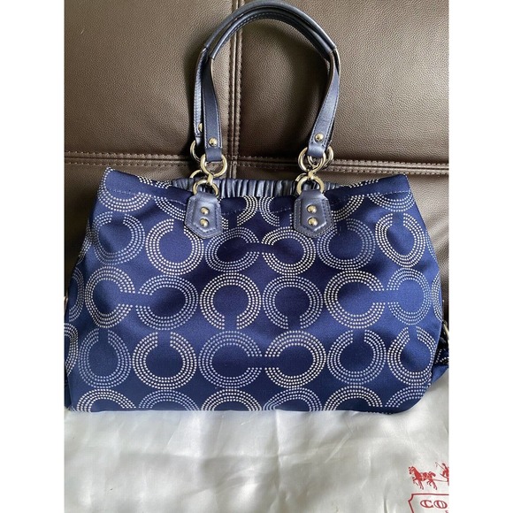 COACH Sophia Cobalt Navy Blue Dotted OP Signature Shoulder Satchel Retired style - Picture 10 of 12